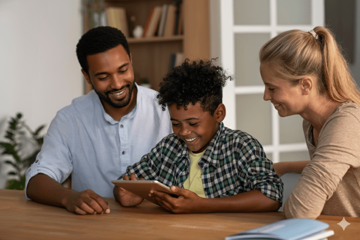 Happy parents with students