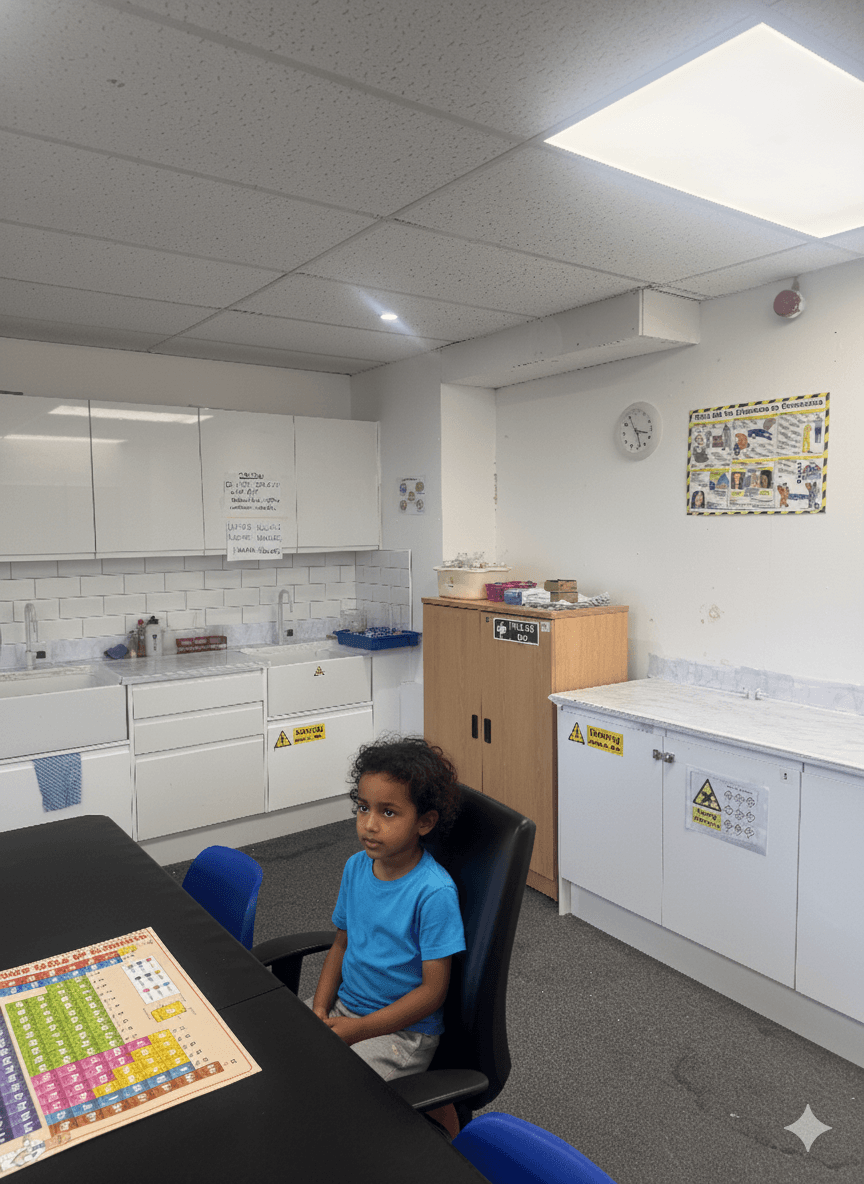 Child learning with periodic table