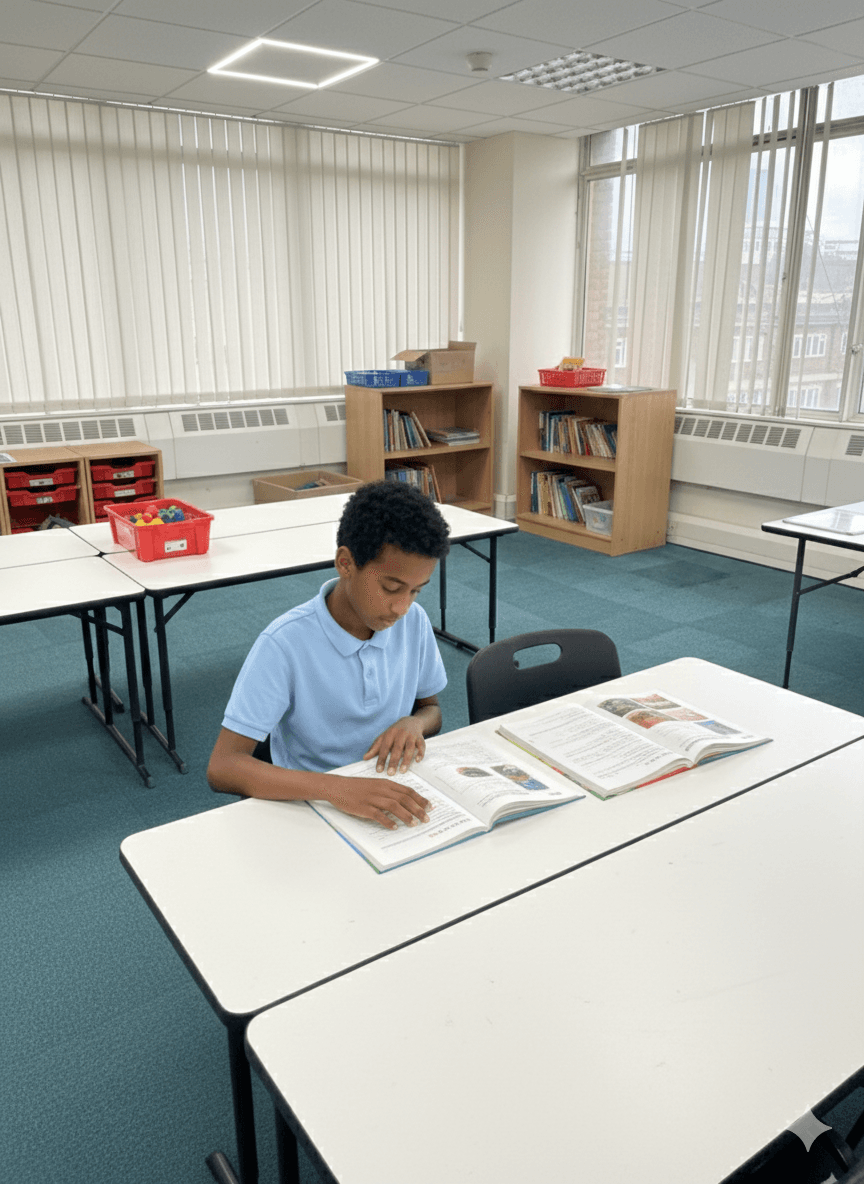 Student reading a book