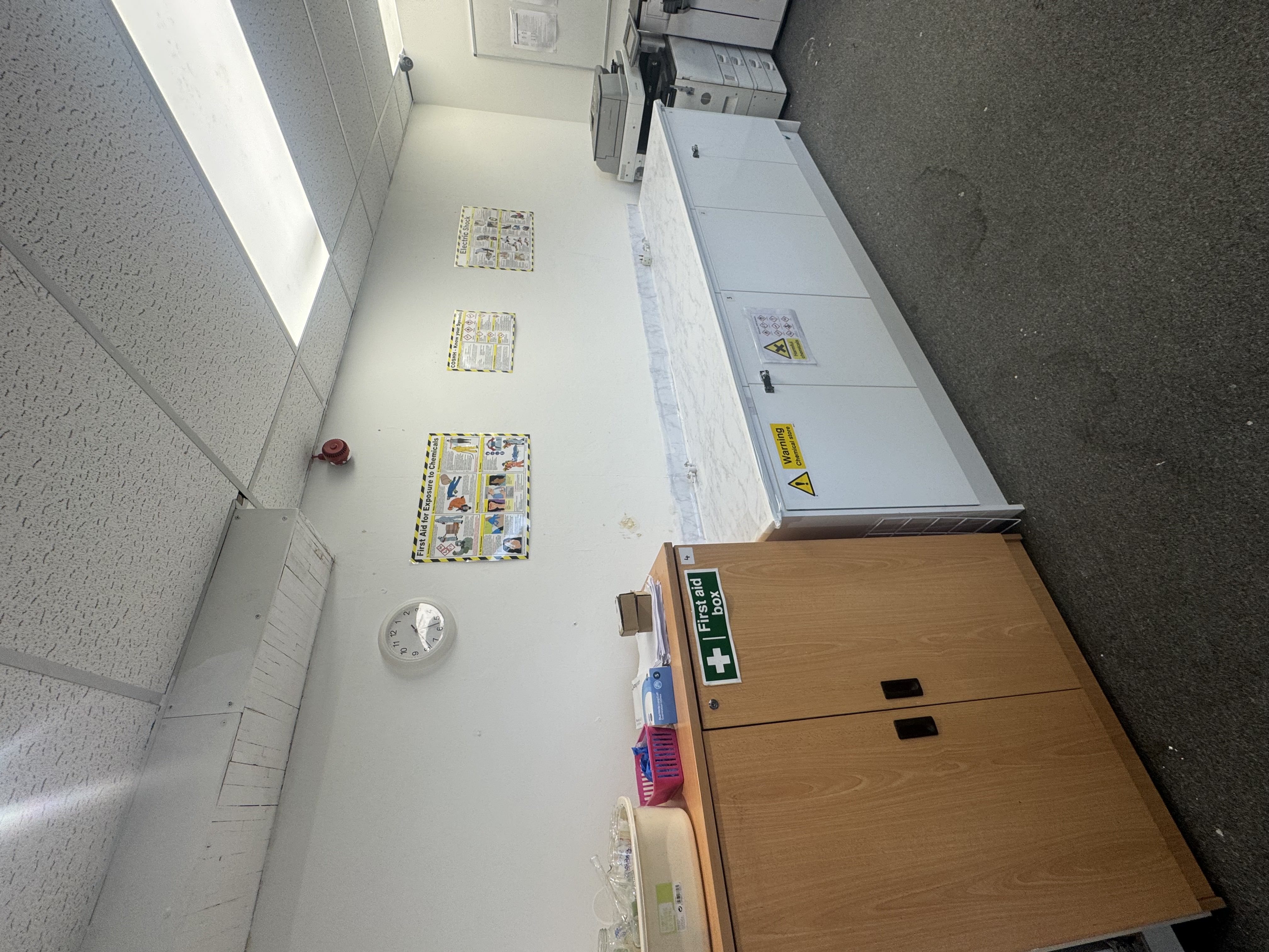 First aid station with medical supplies and equipment